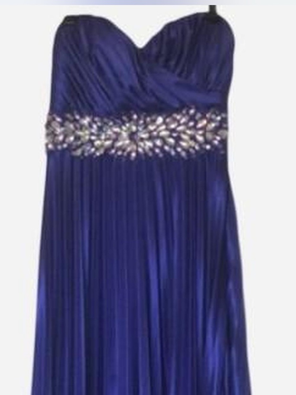 Royal Blue Pleated Strapless Formal Gown Bedazzled Waist - Size 3 - Picture 2 of 8